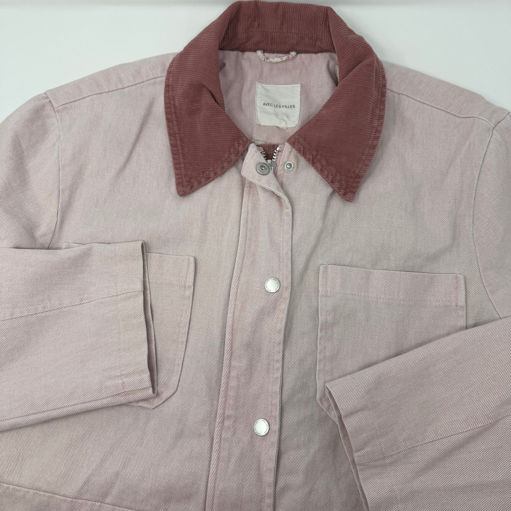 Avec Les Filles Pink Barn Chore Coat Corduroy Collar Floral Lining Large